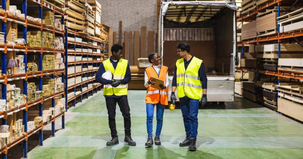 osha 10 trained staffing partner on safety walkthrough in warehouse