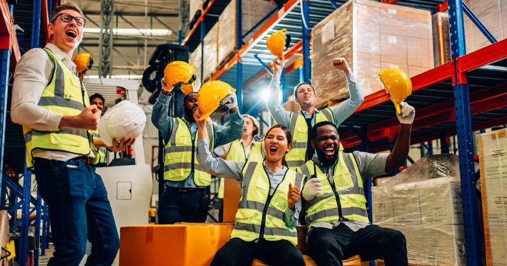 warehouse team celebrating a big win
