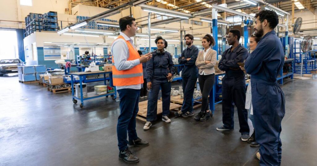 team meeting on shop floor